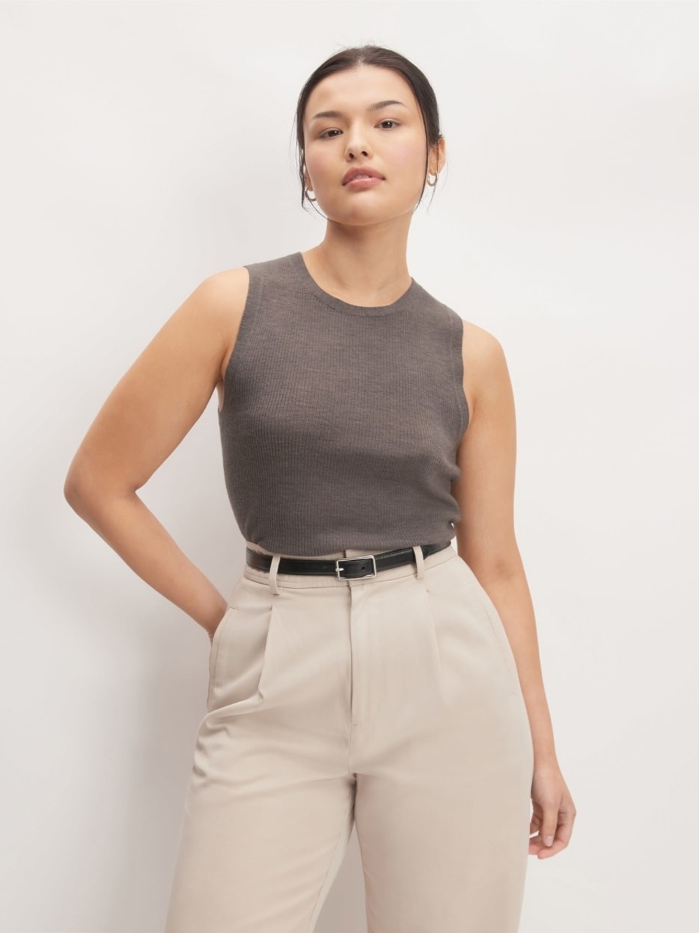 Everlane ultra fine merino shell tank, Heather Cocoa, Size S